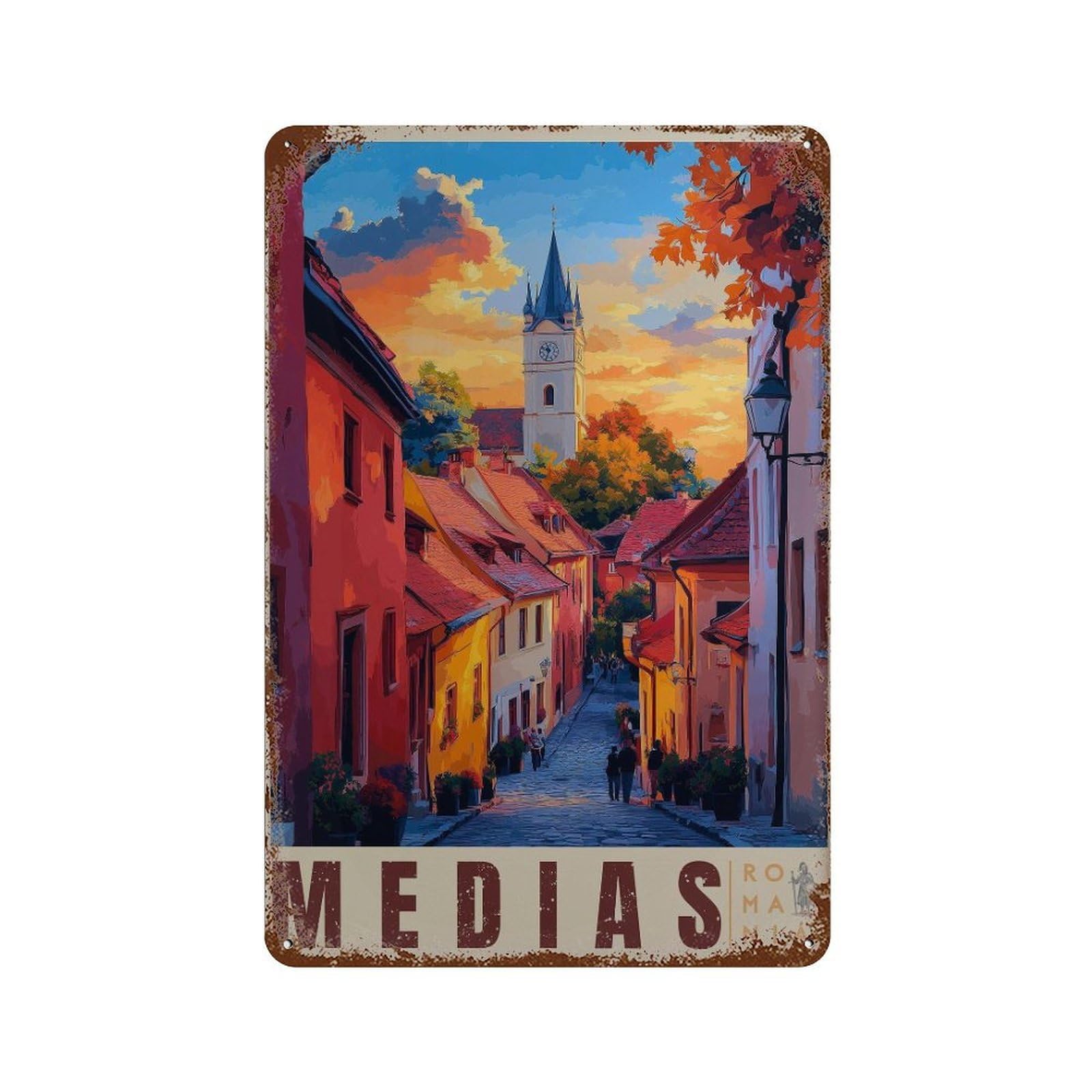 xiaoxiaoshen Romania Travel Medieval Transylvania Wall Decor Art Metal Tin Poster Modern Home Decor Art Home Bar Shop Decorations Vintage Sign 30x20cm