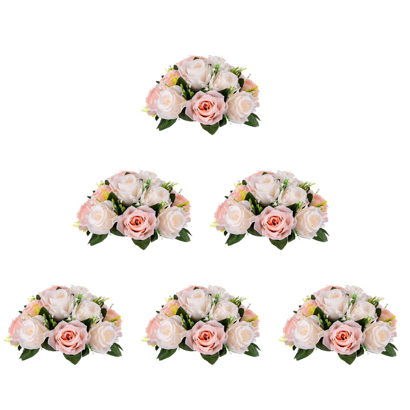 BLOSMON Flower Balls Wedding Rose Centerpieces 6 Pcs Blush & Cream White Fake Flowers Kissing Balls Decor Artificial Floral Arrangements Flower Bouquet of Roses Home Party Room Table DIY Decorations