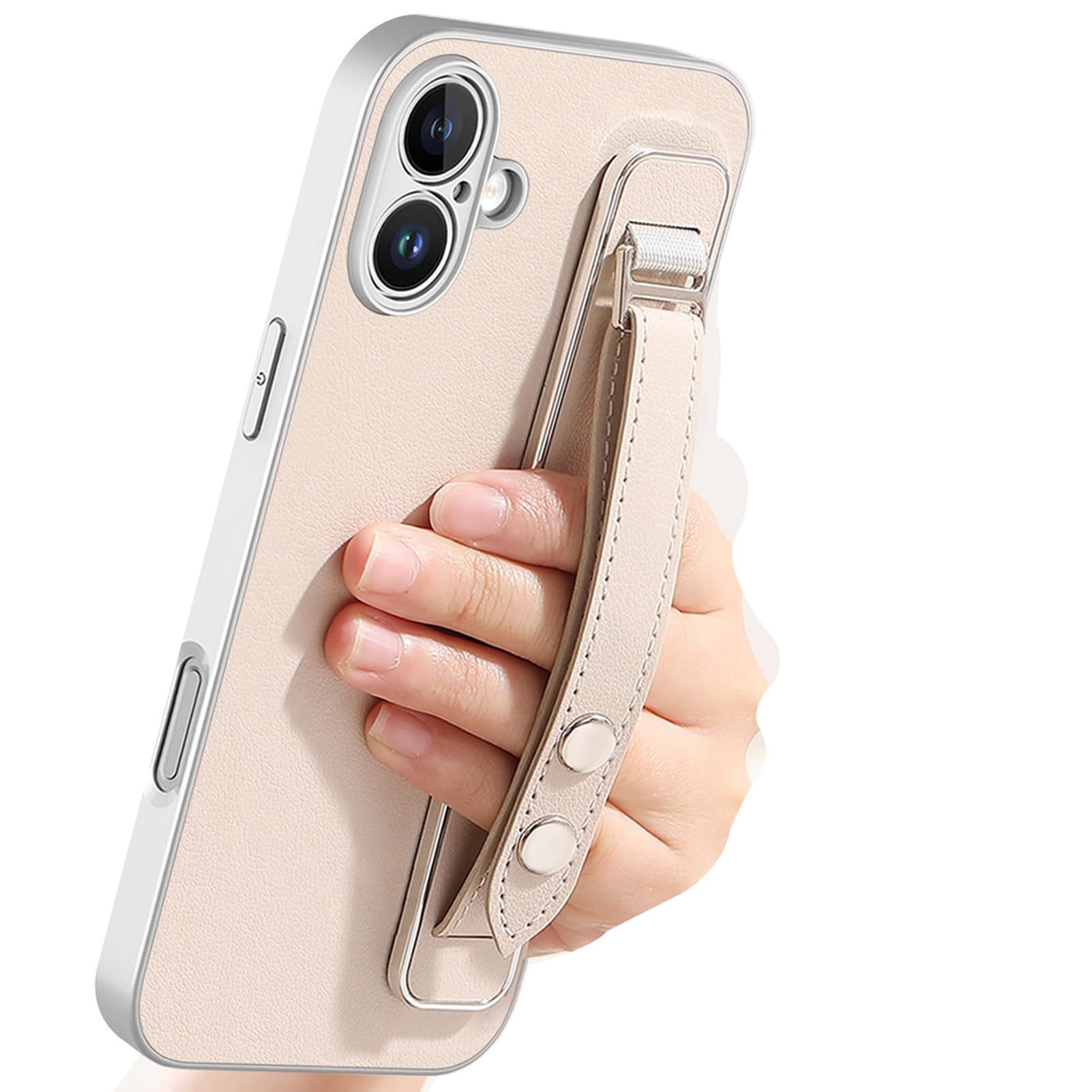 LUOTANL Slim Case for iPhone 17 Pro Max/17 Pro/Air/17, Wrist Strap Leather Plating Luxury Case Business Style Lens Shockproof Cover,Beige,17