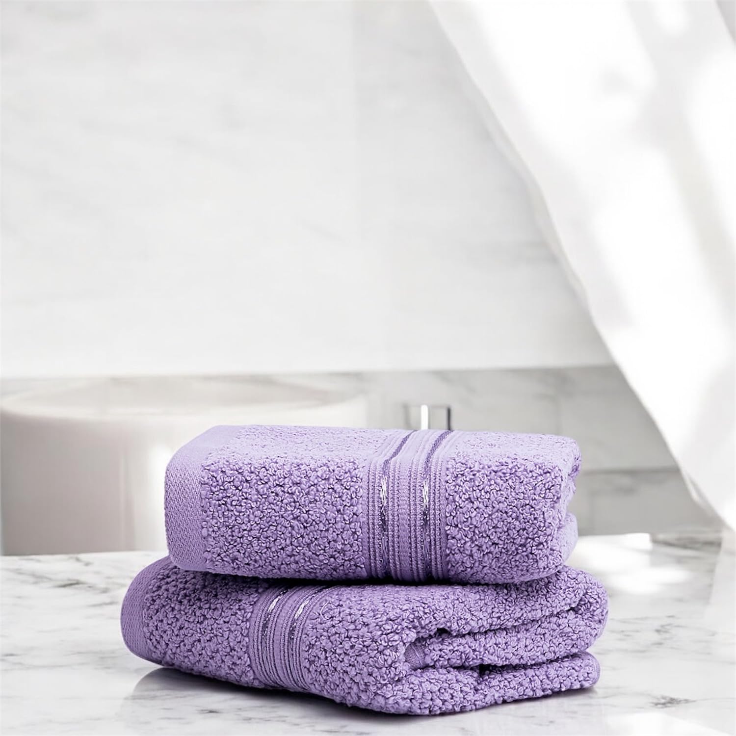100% Cotton Zero-Twist 2 Piece Hand Towels Set – 575 GSM Towel Set, 60L x 40W cm, Super Soft, Fluffy & Highly Absorbent Napkins for Gym, Workout, Sports (English Lavender)