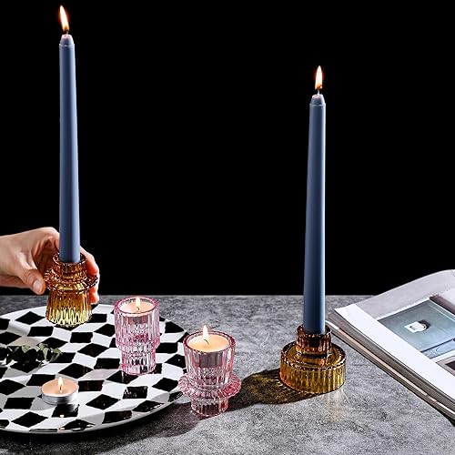 Miniatura 5 de G Candelabros de vidrio prémium para velas cónicas, velas de candelita, velas de pilar, portavelas votivas para citas, cenas, bodas, decoraciones de