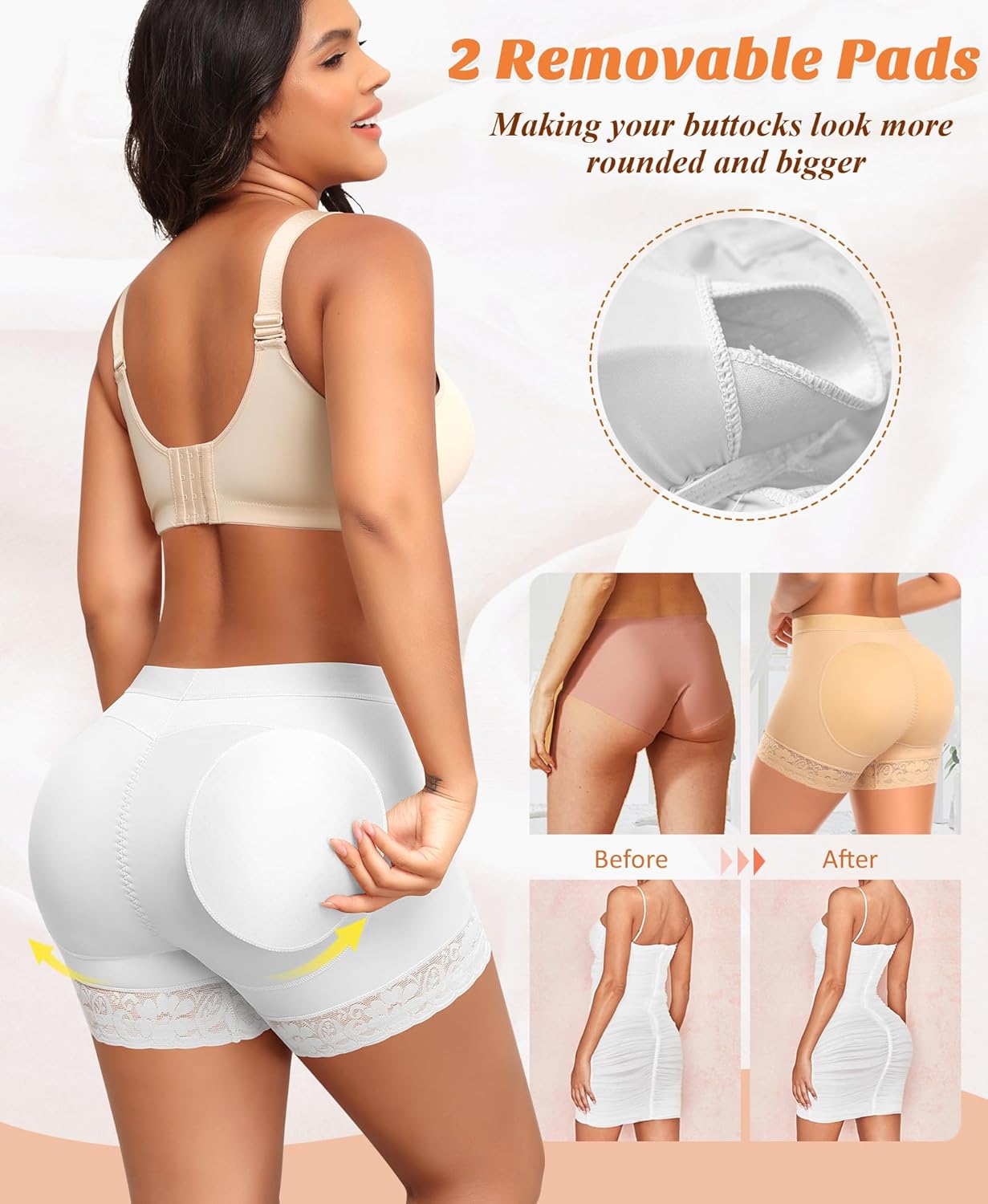 DERCA Padded Underwear for Women Butt Lifting Shapewear Booty Pads Butt Enhancer Lace Tummy Control Boyshorts - Image 3