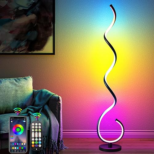 Miniatura 1 de LENIVER Lámpara de pie en espiral RGB, lámpara de pie de esquina RGB inteligente con control remoto de aplicación, moderna lámpara de esquina que