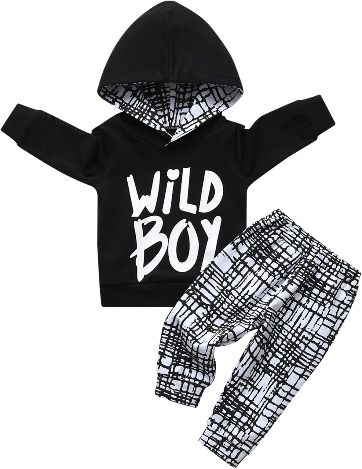 AwxoderToddler Infant Baby Boy Clothes Letter Print Long Sleeve Hoodie Sweatsuit Tops Pants Outfit Set