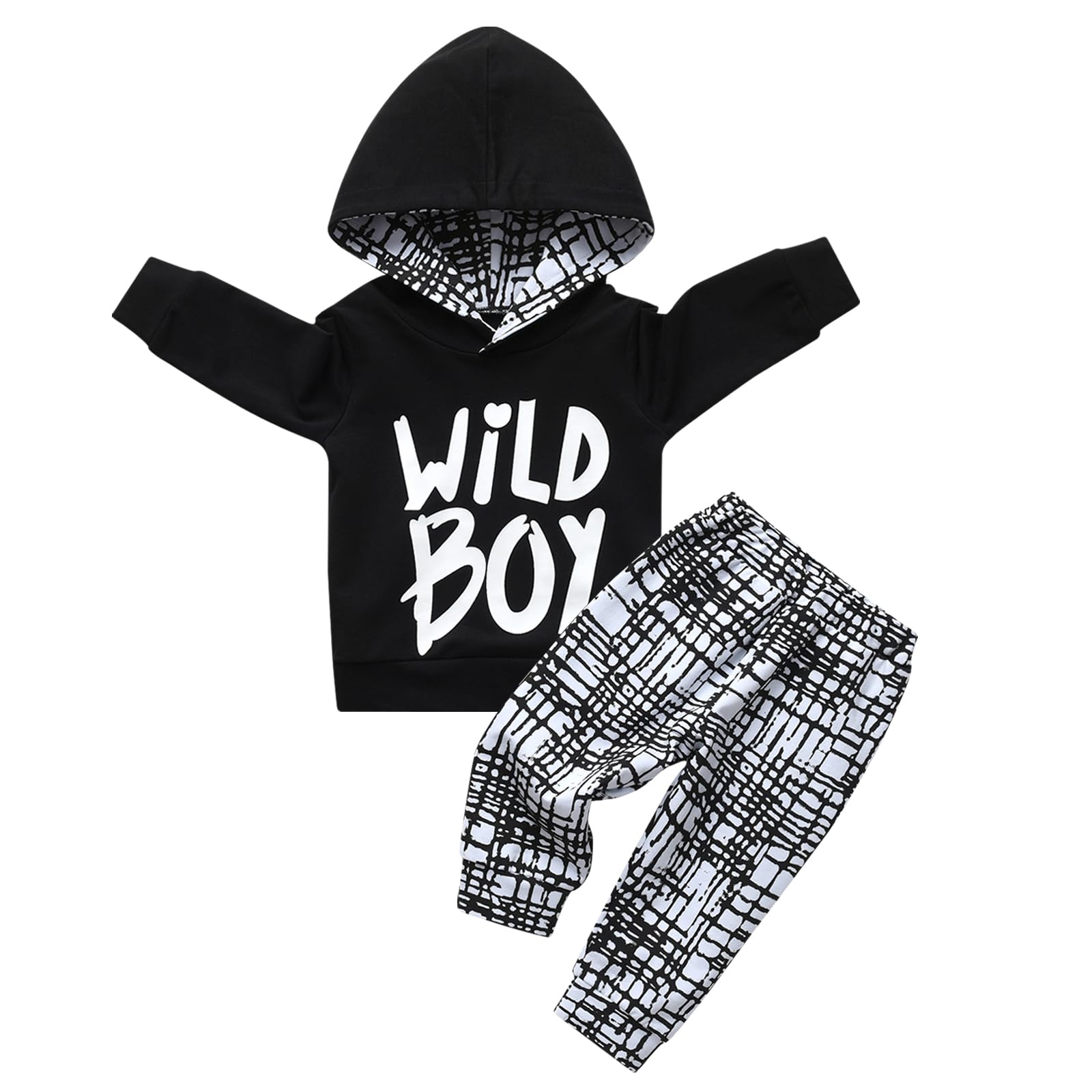 AwxoderToddler Infant Baby Boy Clothes Letter Print Long Sleeve Hoodie Sweatsuit Tops Pants Outfit Set