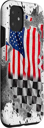 Vista 18 de iPhone 12 mini Car Racing bandera estadounidense pit crew Case