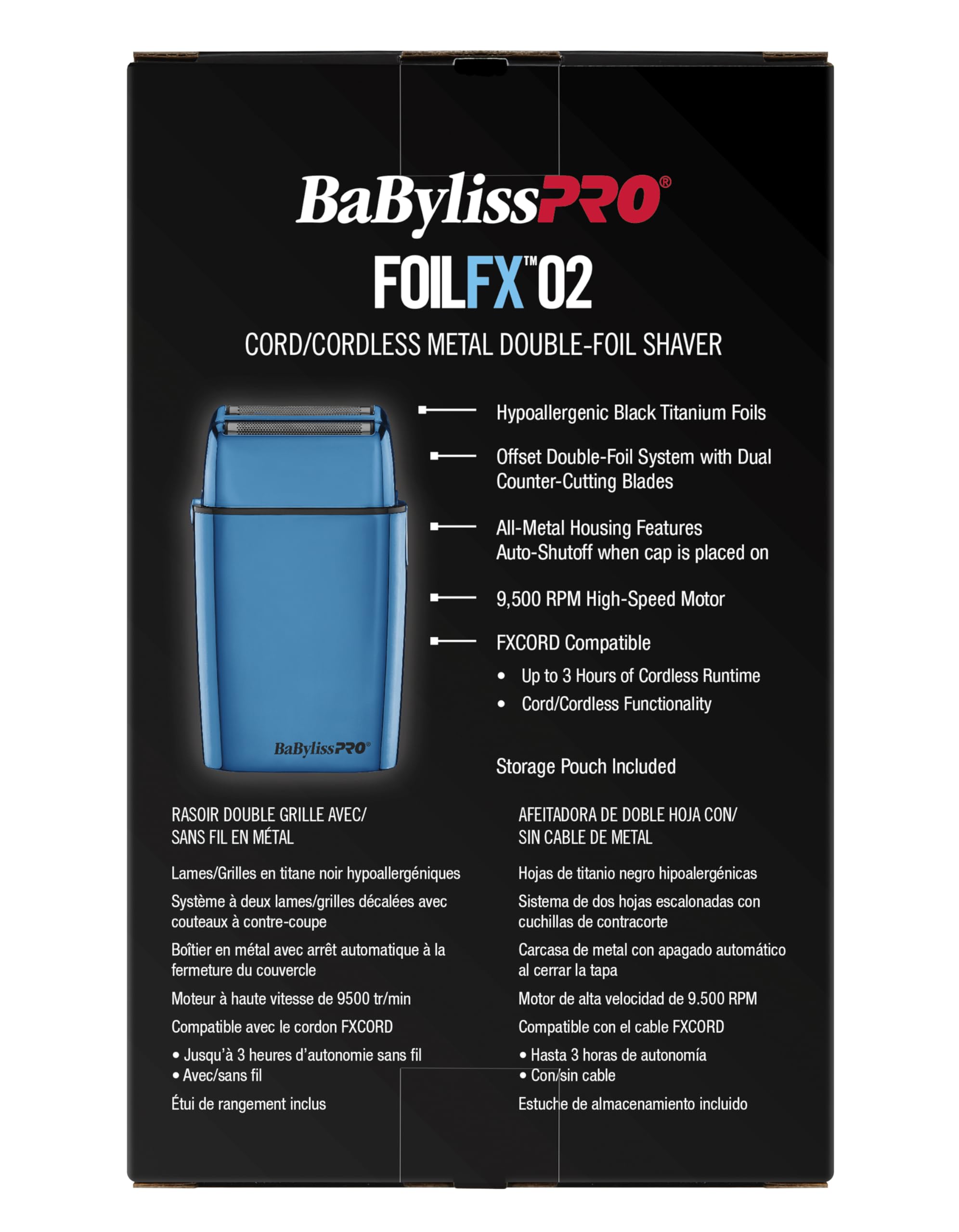 BaBylissPRO FoilFX Cord/Cordless Metal Double Foil Shaver (Blue)