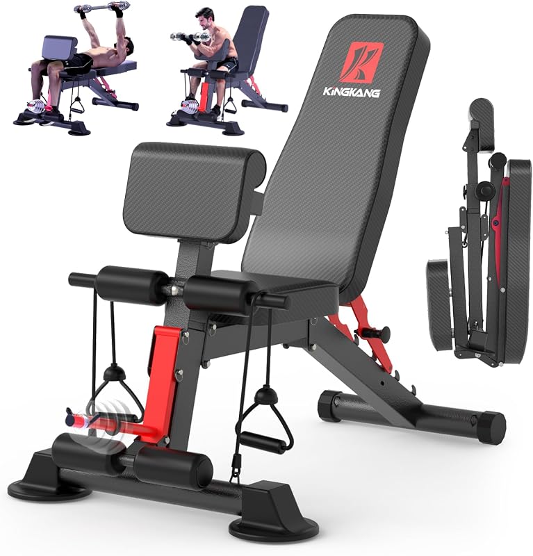 K KiNGKANG Adjustable Weight Bench for Home Gym Full Body Strength Training | Load 1050lbs|8+3 Angle Positions|High-Density Cushion|Commercial Steel Frame|Assembly Free | Foldable | Space Saving