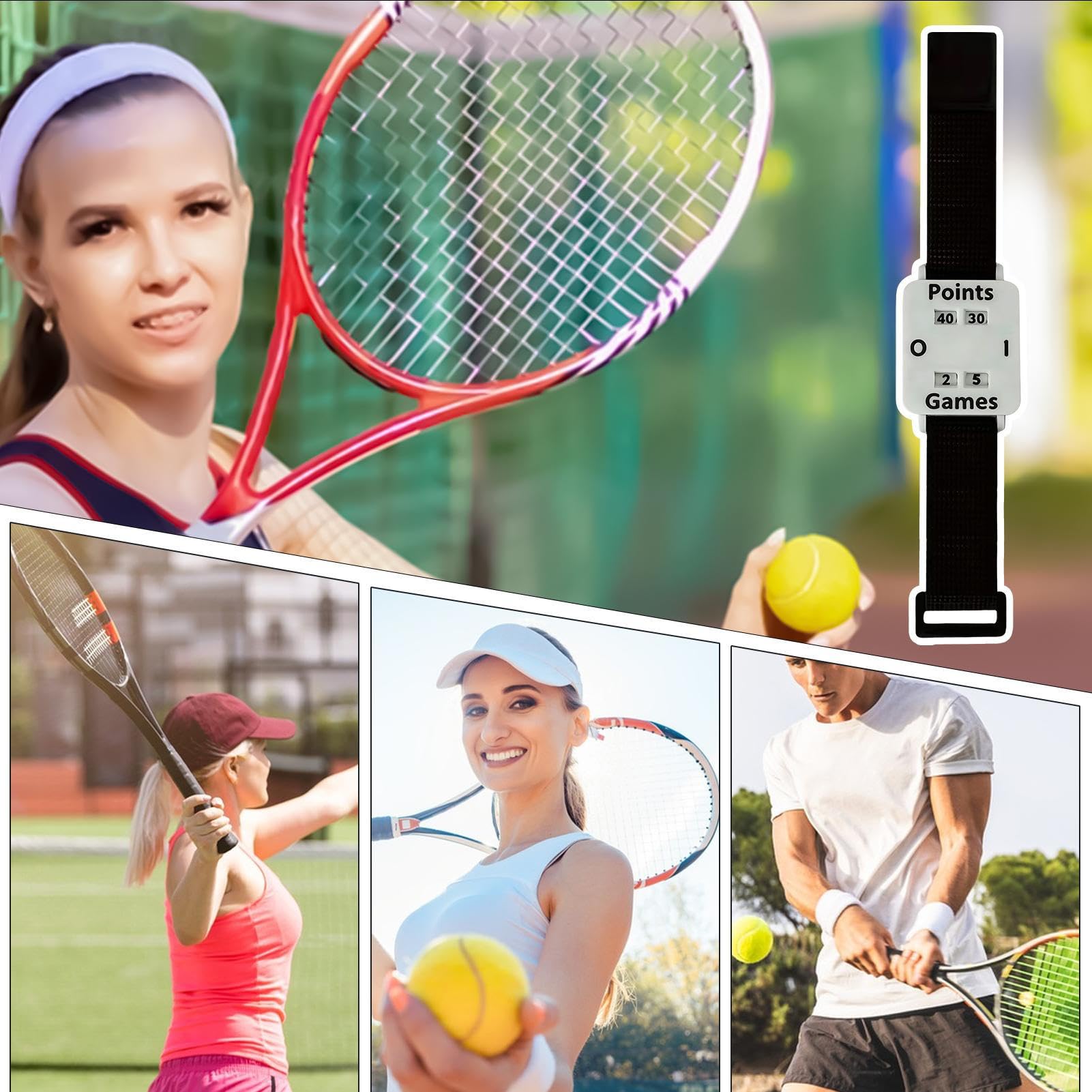 Pulsera Contadora de Puntos Deportiva Ajustable con Pantalla Grande para Tenis Adultos Hombres Mujeres