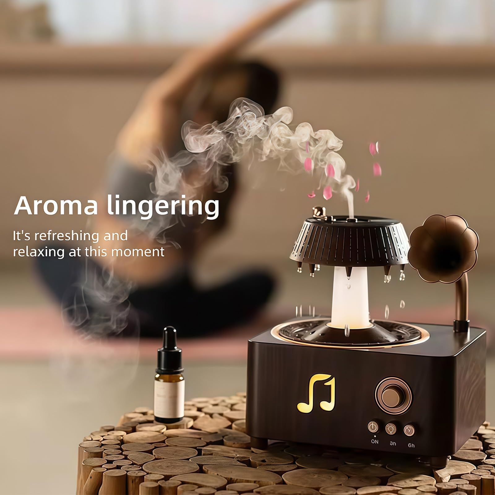 Diffuseur de disques vintage, machine à bruit blanc avec Bluetooth, diffuseur d'huiles essentielles rotatif pour chambre, lumières LED 7 couleurs, grand diffuseur d'humidificateur de 250 ml avec