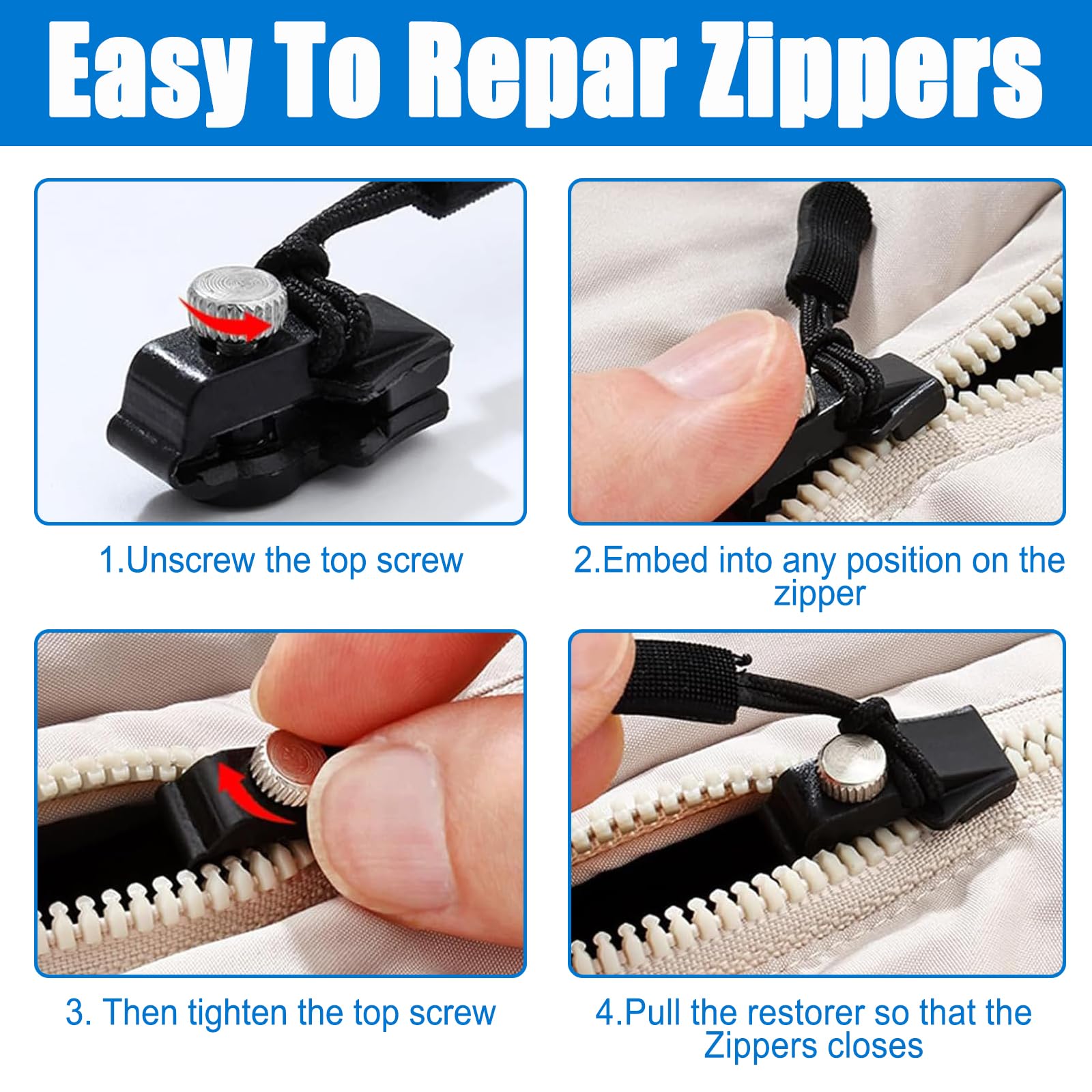 6 Cursori Per Cerniere Lampo Ricambio - Kit Riparazione Universale | Piccolo, Medio E Grande