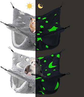 WILLBOND 2 Pcs Noctilucent Luminous Guinea Pig Rat Ferret Hammock Bunkbed Small Pet Cage Hammock Hanging Tunnel Hammock Accessories for Chinchilla Gerbil Sugar Glider Squirrel Hideout Cage Accessories