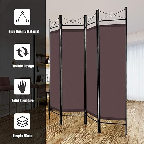 Miniatura 5 de Biombo Giantex de cuatro paneles para privacidad en el hogar o la oficina con estructura de metal y tela Blanco