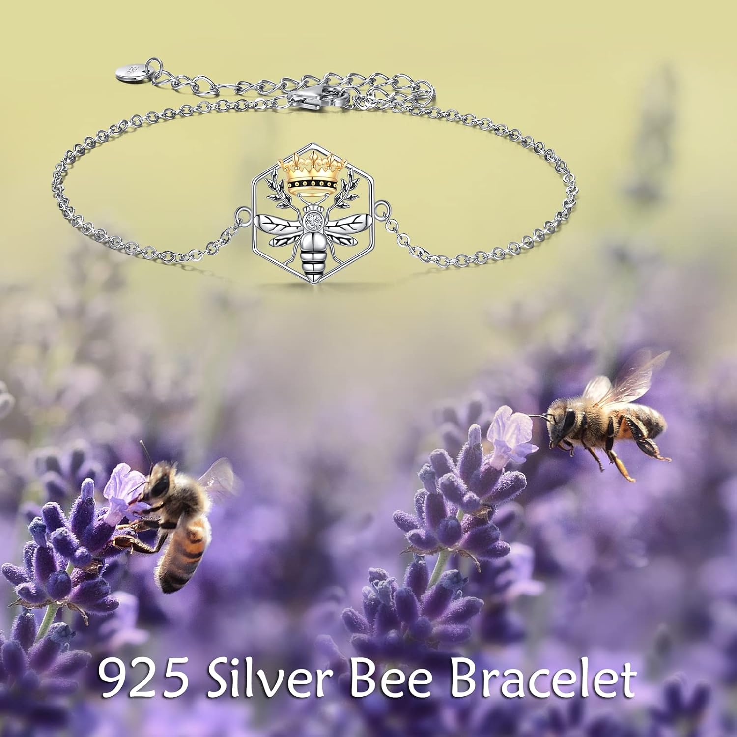 YAFEINI Bee Bracelet 925 Sterling Silver with Link Chain Adjustable Bracelet Jewelry Gifts for Women