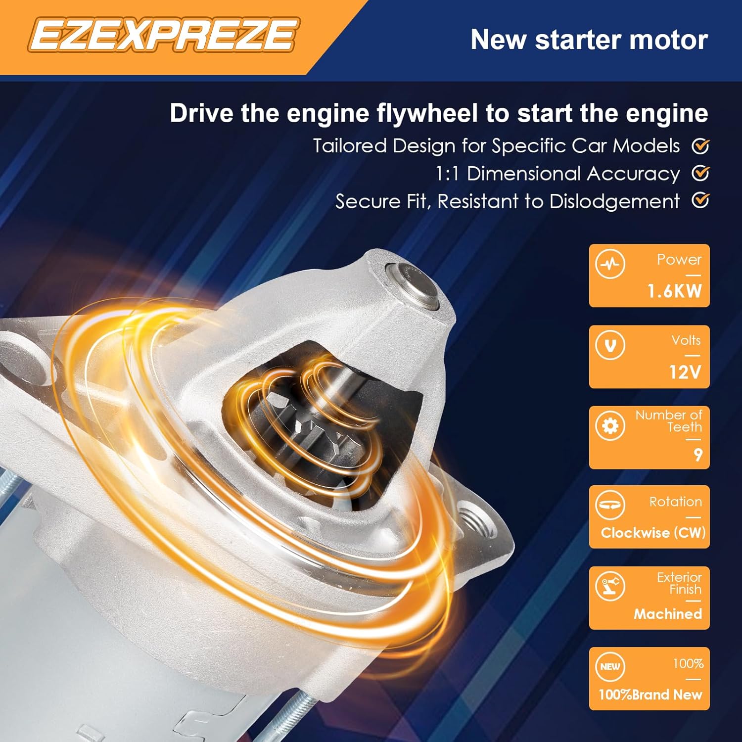 19049N Ezexpreze Starter Motor Compatible with 2009-2010 Pontiac Vibe, 2009-2013 Toyota Corolla, 2009-2014 Matrix L4 1.8L 1.6kw 9-Teeth CW Replace# 428000-4300 428000-4590 428000-4591 28100-0T050