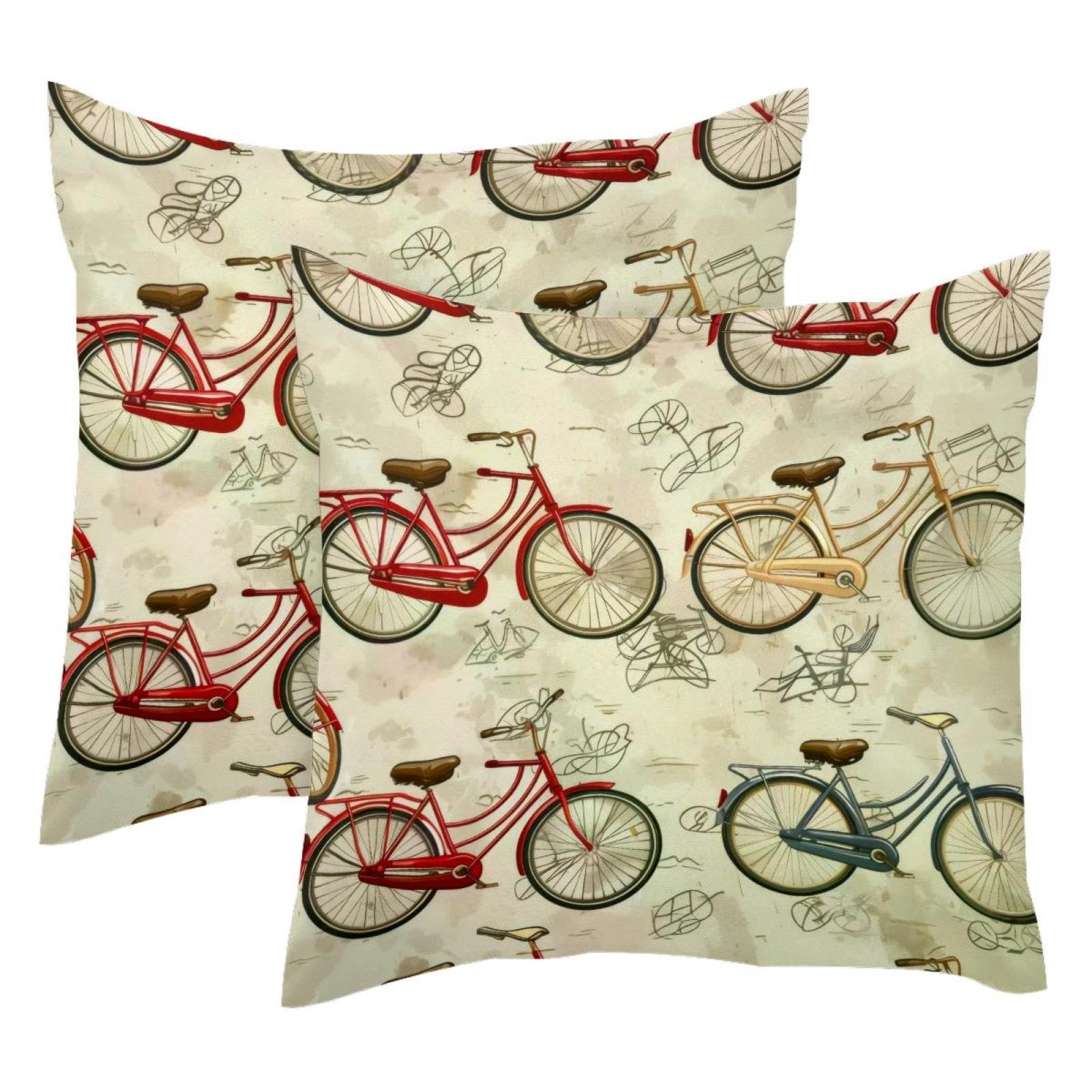 Housse de coussin vintage velours doux décor vélo 50x50 pour sublimer votre fauteuil de lecture