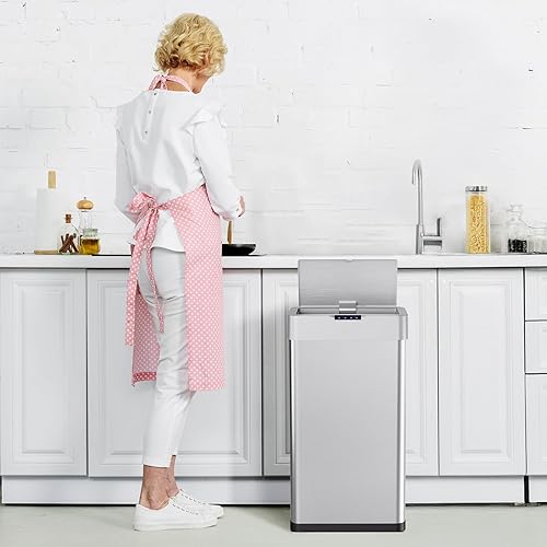 Miniatura 9 de Arlopu Cubo de basura automático, cubo de basura de acero inoxidable con sensor de movimiento, sin contacto, con tapa de cierre suave, luz de