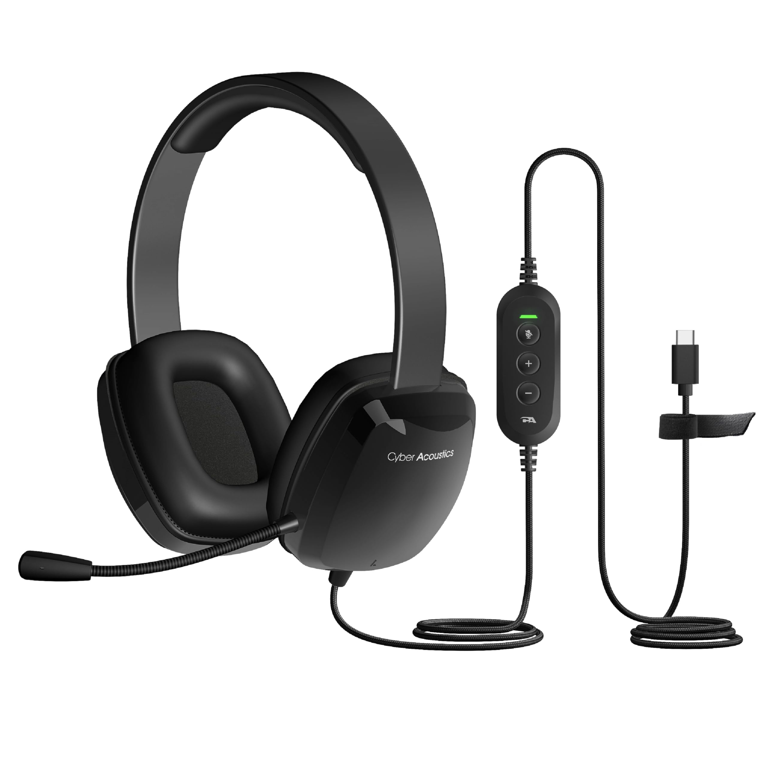 Cyber Acoustics USB-C Stereo Headset (AC-6014), in-Line Volume and Mute Controls for PCs, Chromebooks, and USB-C Devices, Ideal for K-12 Classrooms or