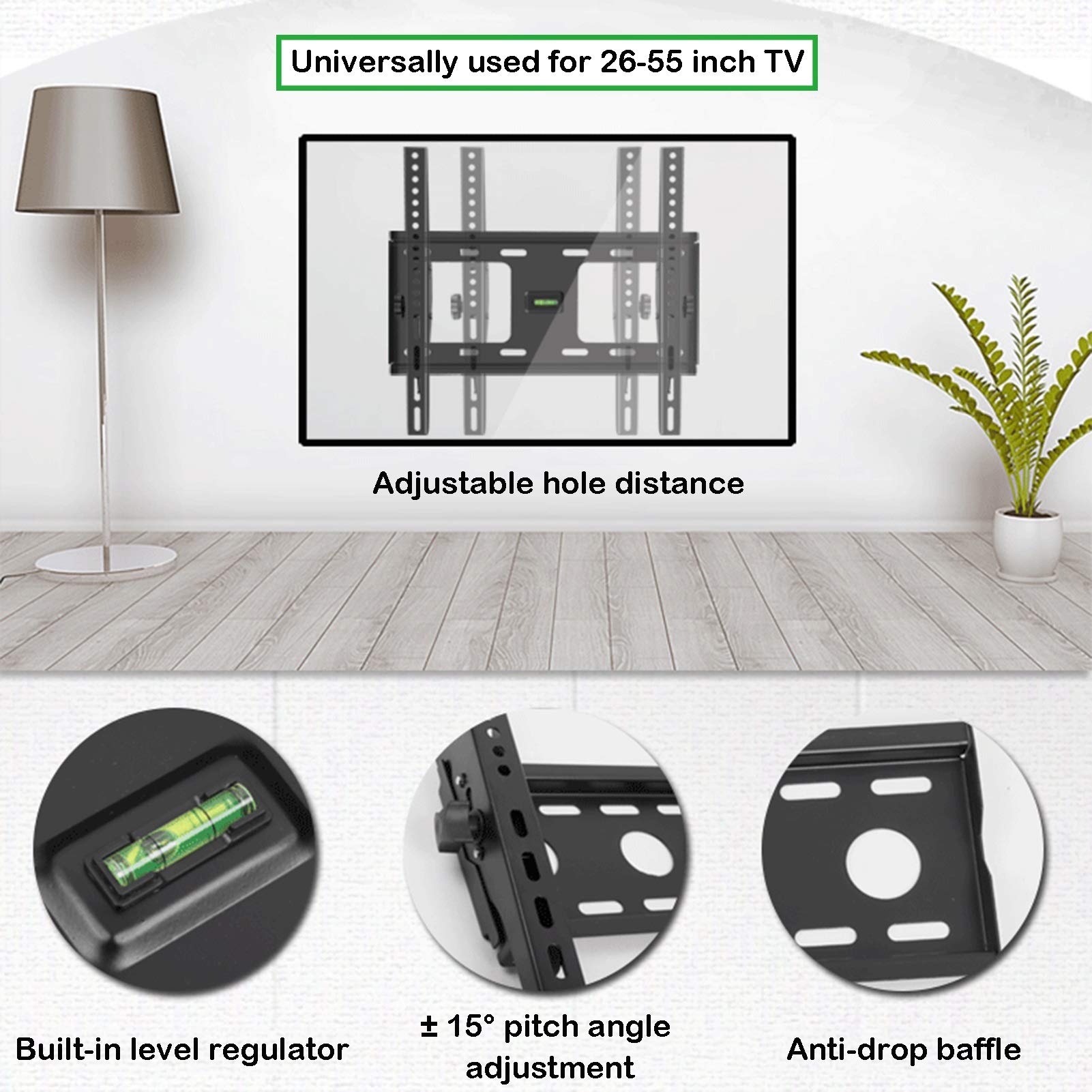 LIU- Soporte De Pared Inclinable for TV, Soporte De Fijación Universal for TV LCD LED De 26-55 Pulgadas, Ángulo Ajustable, VESA 400x400 Mm Soporta hasta 50 Kg