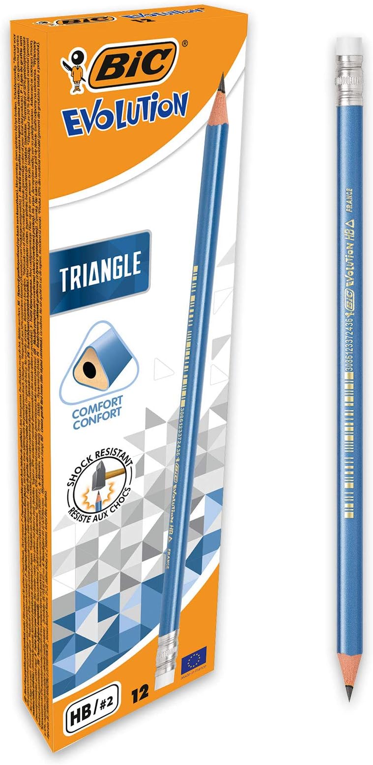 Evolution Triangle - Triangular Pencils with Integrated Eraser - HB - Box of 12