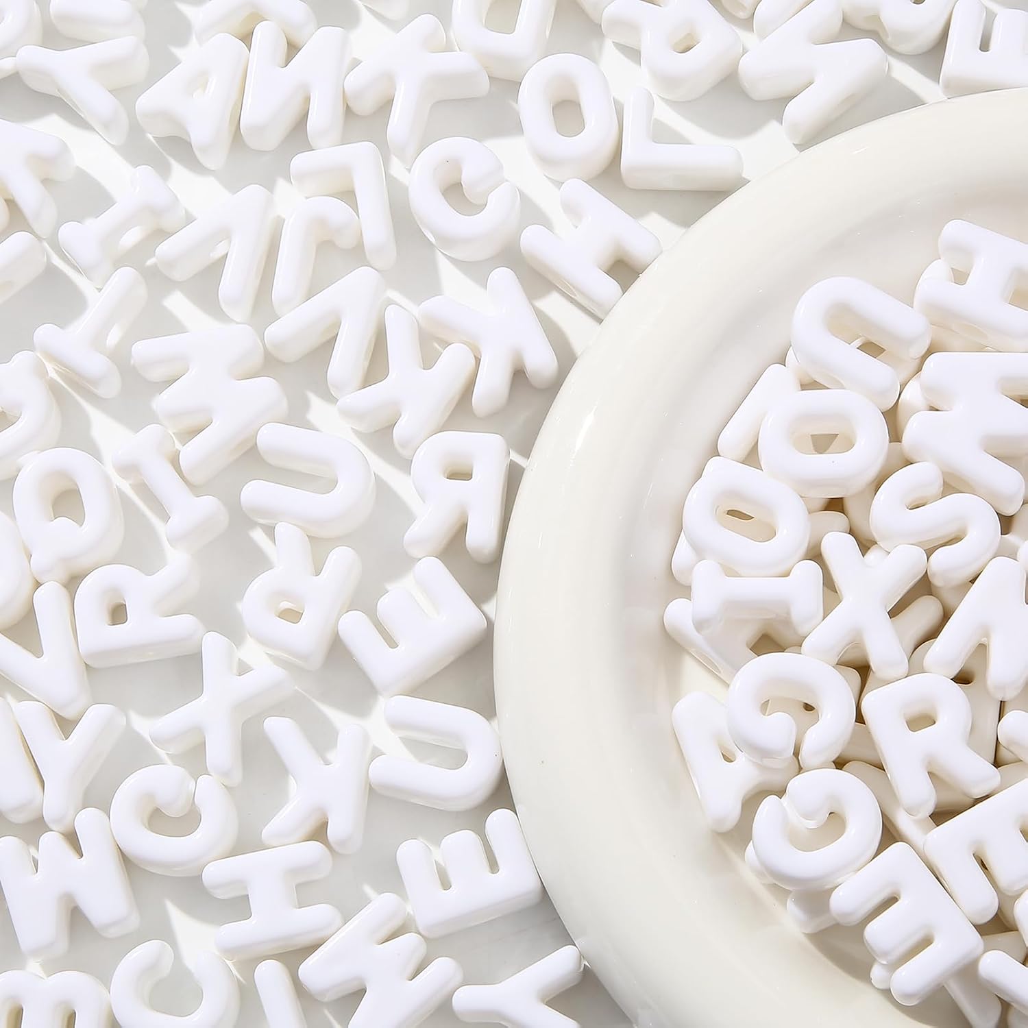 500Gram/155pcs Large 6mm Hole Letter Beads,Big Alphabet Shaped Beads White Letter Beads,Large Hole Chunky Letter Bead for Keychains Purse Bag Charm Kit Backpack(01white)