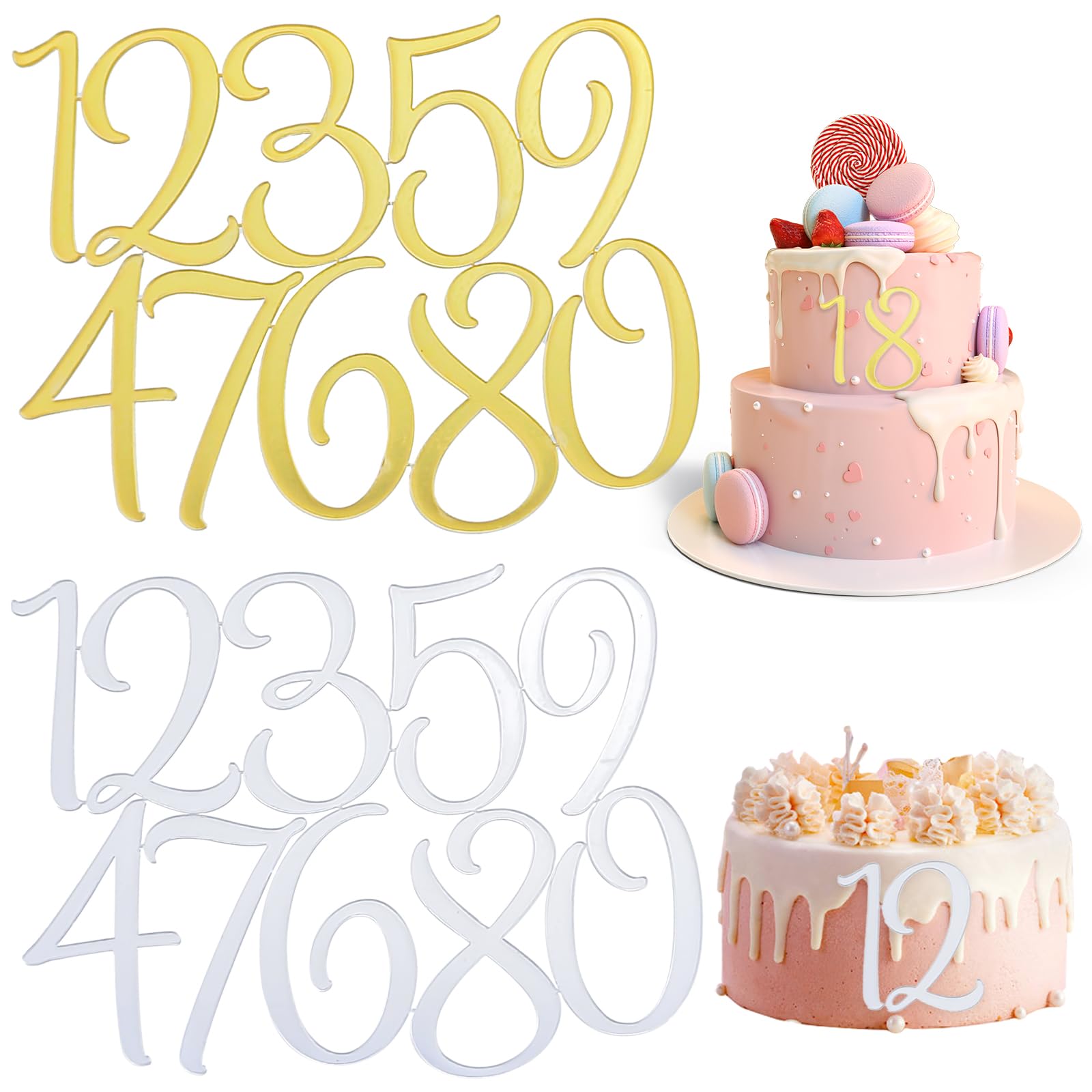 10 Topper Per Torte Numerati 0-9 - Acrilico, Decorazione Compleanno, Argento - Foto 7