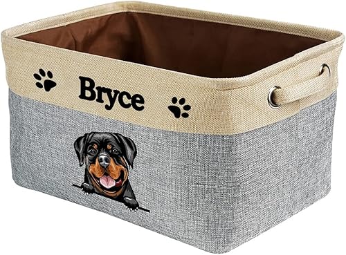 Cesta de almacenamiento plegable personalizada con bonito perro Rottweiler plegable de tela resistente para juguetes para mascotas, cubo con asas