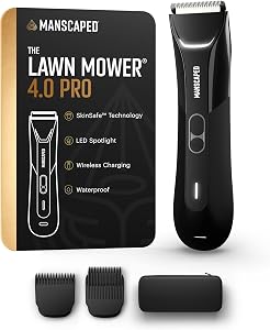 MANSCAPED® The Lawn Mower® 4.0 PRO - Tondeuse à Poils du Maillot & du Corps, Lame de Tonte SkinSafe® Mise à Jour, Tondeuse Étanche Humide/Sec, Compatible avec Chargement USB-C & Sans Fil, Rasoir à Boules pour Hommes avec Verrou de Voyage