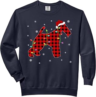 Buffalo Plaid Matching Wire Fox Terrier Christmas Pajama Comfort Colors Adult Sweatshirt