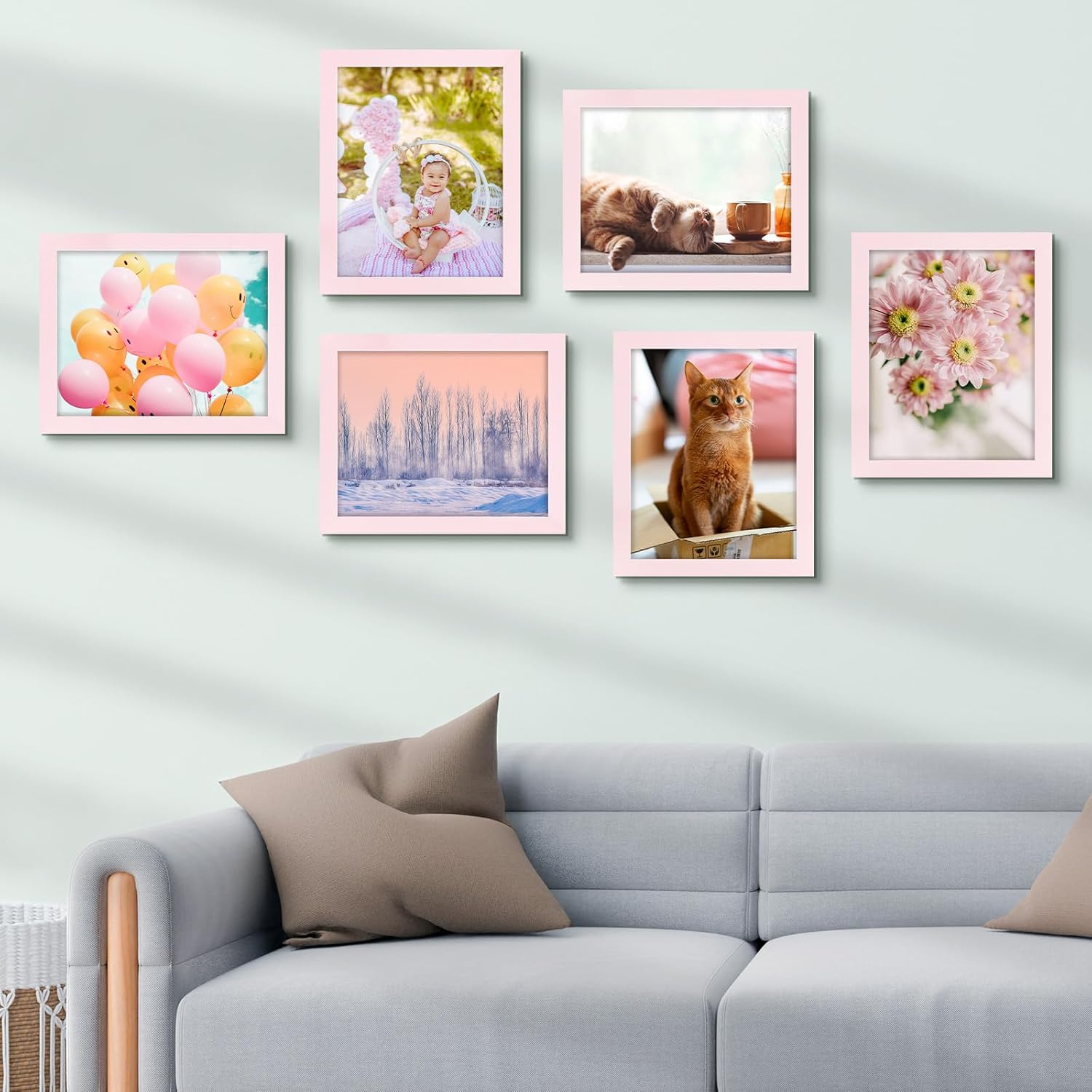 Golden State Art 8x10 Picture Frames Set of 8, Gallery Wall Frame Collage Tabletop Thin Frames with Plastic Glass, Horizontal or Vertical Display (8x10, Pink, 8-Pack)