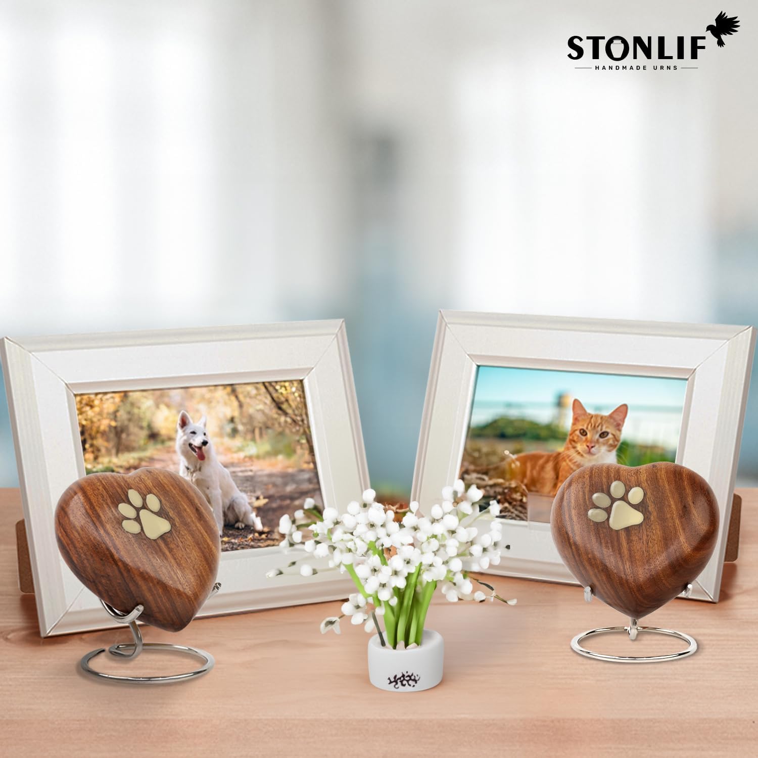 Pet Memorial Wood Urns for Dog or Cat Ashes,Small 3 Cubic Inches Wooden Urns Heart Shape Paws Design Urn for Ashes for Dogs, Pet Urn for Cats, Loss Pet Memorial Remembrance Gift - Pattern 1