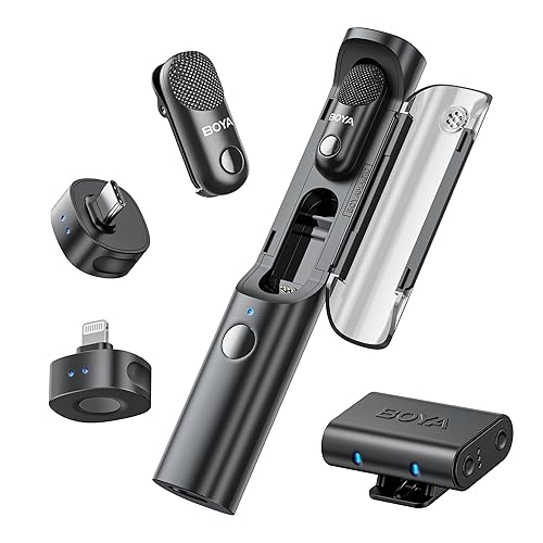 BOYA Magic Wireless Mini Microphones for iPhone/Android/PC/Camera, 4 Form-in-1 Mic, 7g Lightweight,AI Noise Reduction, 48kHz/24bit,APP Control, 328ft Range,Microphone for Recording(Stand not included)