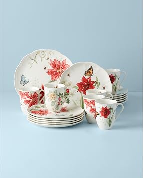 Lenox Dinnerware Set, Butterfly Meadow Holiday 18-Piece Set, Service For 6, Porcelain, Christmas Dinnerware Sets, Holiday Hosting, Dishwasher Safe, Plates and Mugs Sets (18 Pieces, Assorted)
