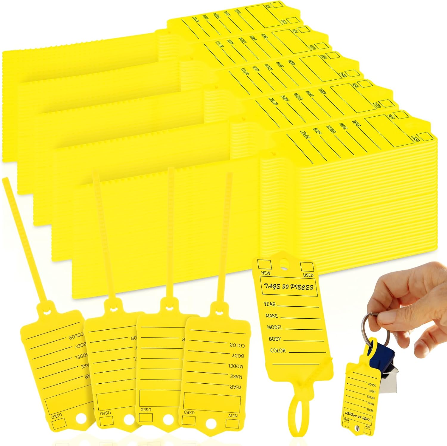 200 Pcs Yellow Self Locking Car Key Tags Dealership Key Tags Plastic Key Tags Key
