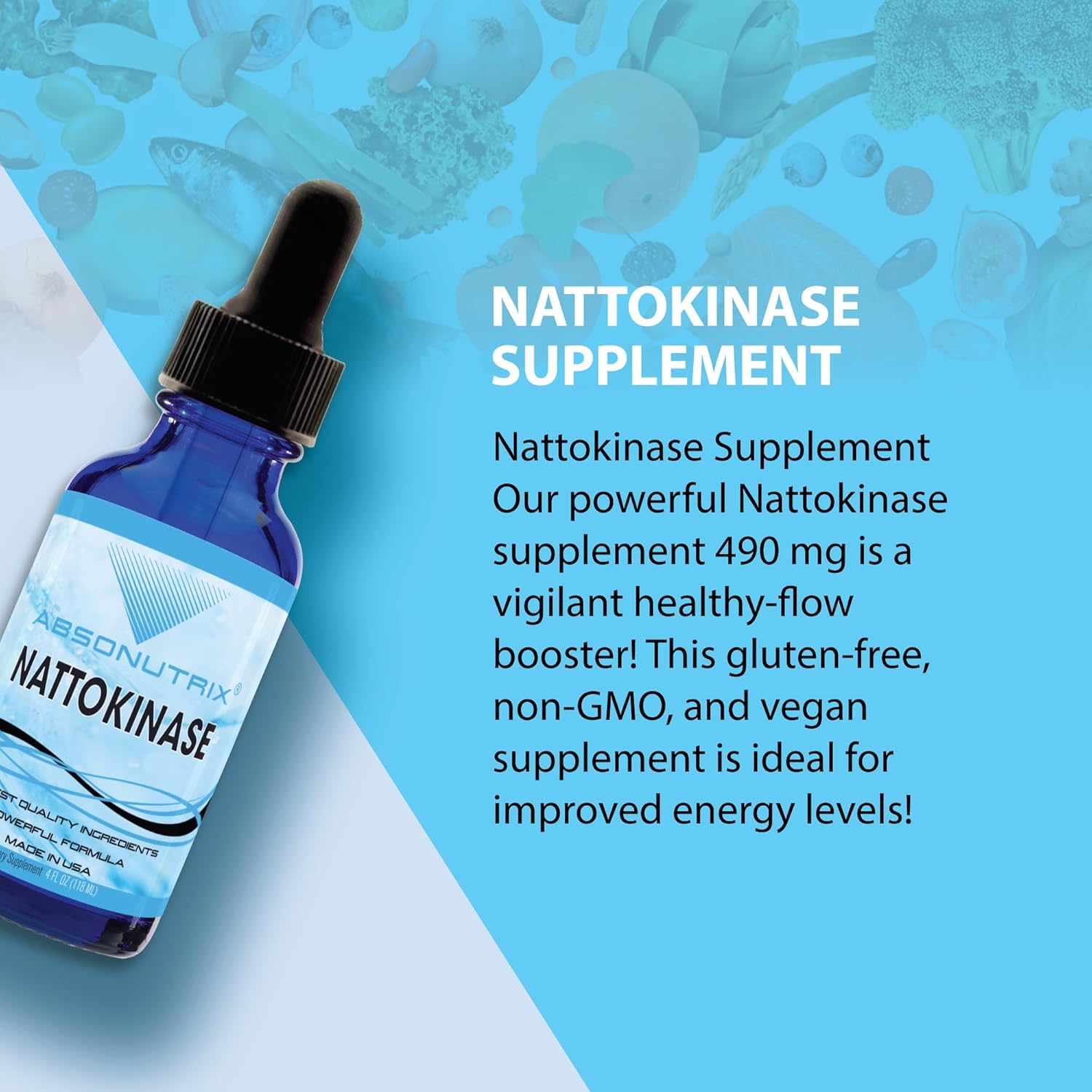 Absonutrix Nattokinase Supplement 490 mg, 4 Oz Liquid, 240 Servings-5000 Fu, Made in USA, Quick Absorption, Quality Potent Ingredients, Non-GMO, GMP Certified Facility, Cruelty-Free Products