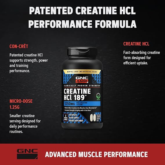GNC AMP Creatine HCl 189, Fast Absorbing Muscle Builder, 60 Servings