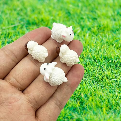 Miniatura 5 de Ovejas en miniatura, 40 mini manada de ovejas de resina, figuras de ovejas blancas, figuras de hadas, animales de jardín, figuras de oveja para