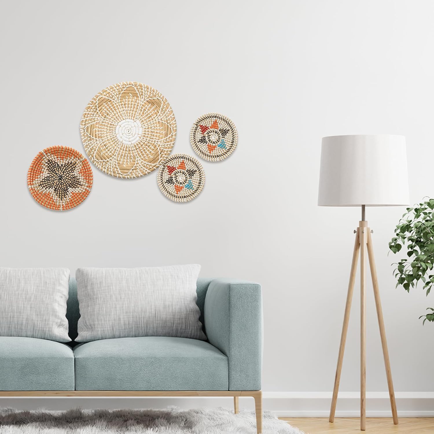 uxcell Baskets for Wall Decor, Bohemian Woven Wall Basket Decor Set, Straw Wall Decor, Wall Hanging Decor, Wicker Wall Decor (3pcs)