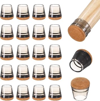 M METERXITY 32-Pack Chair Leg Floor Protectors, 0.59-0.7 Inch Silicone Cups Round Felt Furniture Pads for Hardwood Floors/Laminates/Carpets, Chair Leg Covers Socks [Transparent Black]