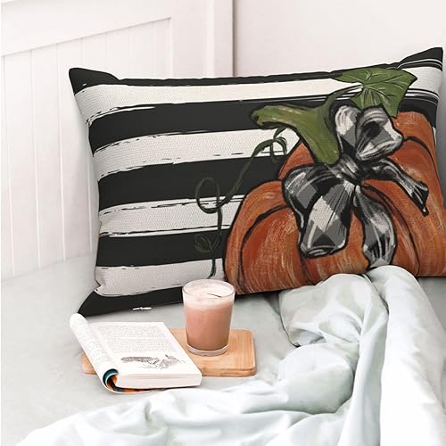 Miniatura 23 de Juego de 2 fundas de almohada de otoño de 18 x 18 pulgadas, hojas de arce de calabaza y búfalo a cuadros, decoración de otoño, de lino, Acción
