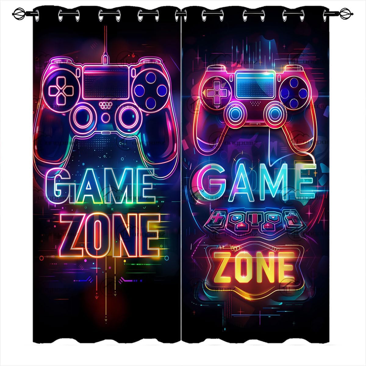 Modern Game Neon Window Curtains for Kid Girls Boys Bedroom Video Games Game Zone Gamepad Thermal Insulated Darkening Grommet Window Drapes for Bedroom Living Room, W42xL45 Inch Decor