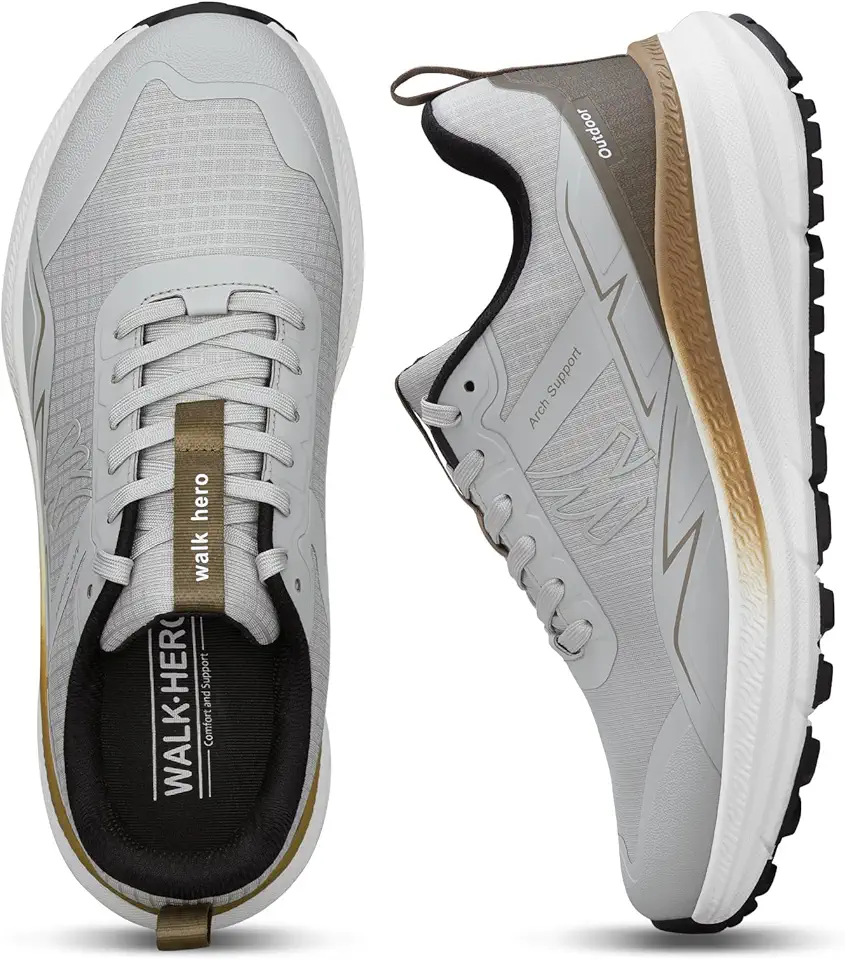 Tênis masculino de caminhada para fascite plantar, ortopédico, suporte de arco, leve, impermeável, bico largo, para alívio da dor nos pés e calcanhares