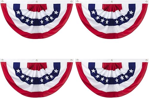 Motiloo Bandera de abanico plisada de Estados Unidos, 2 x 4 pies, bandera patriótica de Estados Unidos con medio abanico para decoración del 4 de