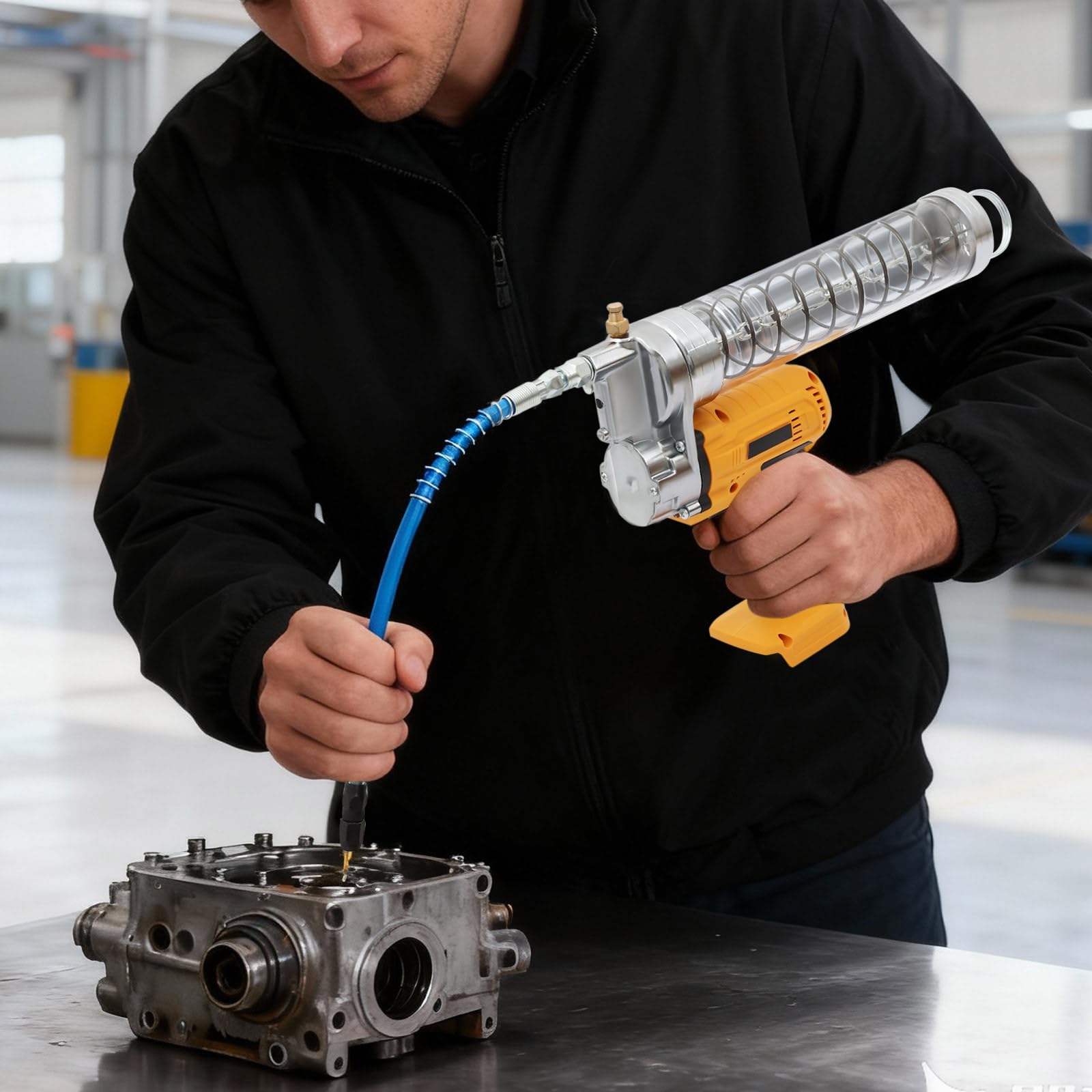 Sgrassatore senza fili giallo 900 ml, 8000 psi, portata 60 l, lubrificazione dei cuscinetti, ideale per manutenzione auto, trapani e macchine industriali