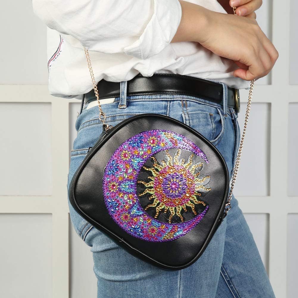 VVBAOZI 5D DIY Special Shaped Handbag Diamond Painting Sun and Moon Crystal Rhinestone Leather Diamond Art Purses with Chain for Adults(Size:7.5''x7'') image 2