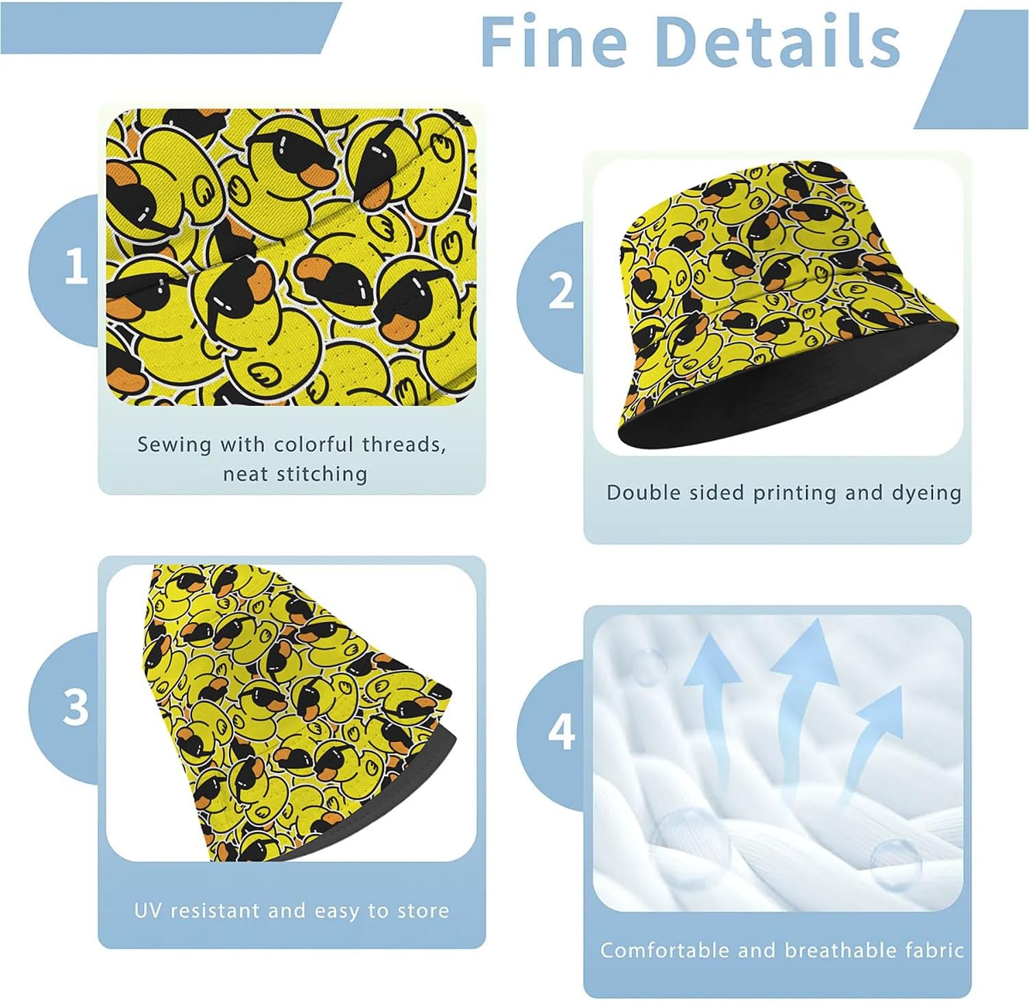 Ducks Bucket Hats for Men Women Packable Sun Hats for Beach Travel Cap, Reversible Double-Side-Wear Fisherman Hat