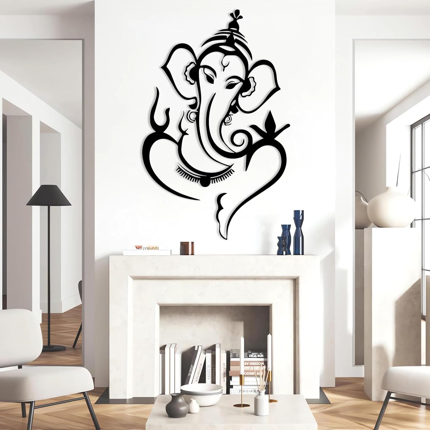 EANHIPE Ganesha Metal Wall Art, Lord Ganesha Metal Wall Decor, Ganapati Elephant Wall Mount, Indian Art, Minimalist Abstract Home Decor, House Decorations Living Room (Black, 35"x23"/90x58cm)
