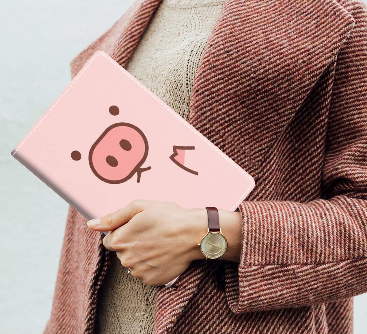 Case for All-New Amazon Fire HD 10/Fire HD 10 Plus Tablet (11th Generation, 2021 Release), Slim PU Leather Cover with Card Slot & Pencil Holder, Pink Cute Cartoons Pig