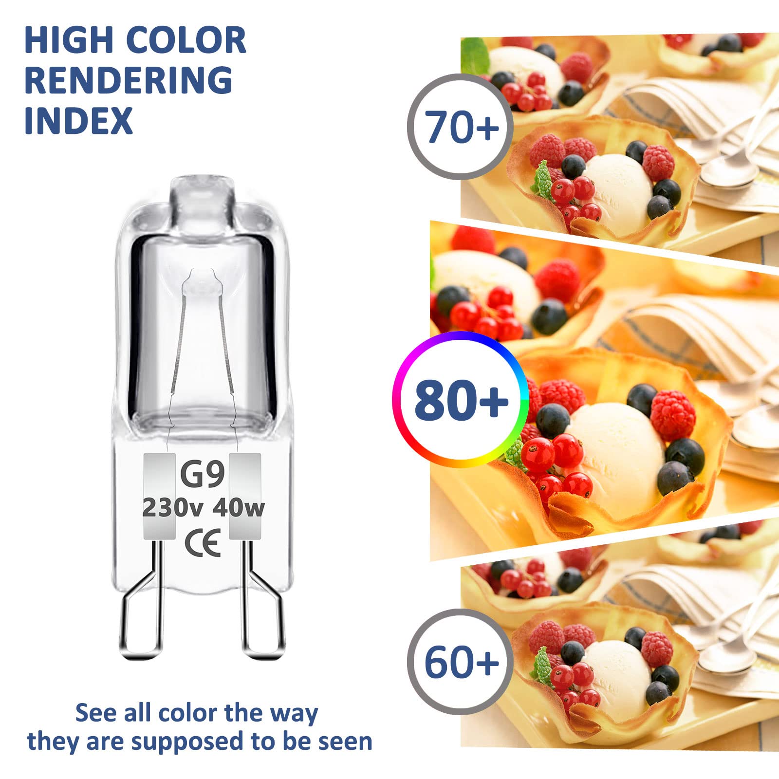 Caldarax Zestaw 12 żarówek halogenowych G9 40 W 230 V Możliwość ściemniania, ciepła biel 2700 K, 480 lm, bez migotania, tolerancja 300°C, żarówka halogenowa do piekarnika, mikrofalówki, żyrandoli