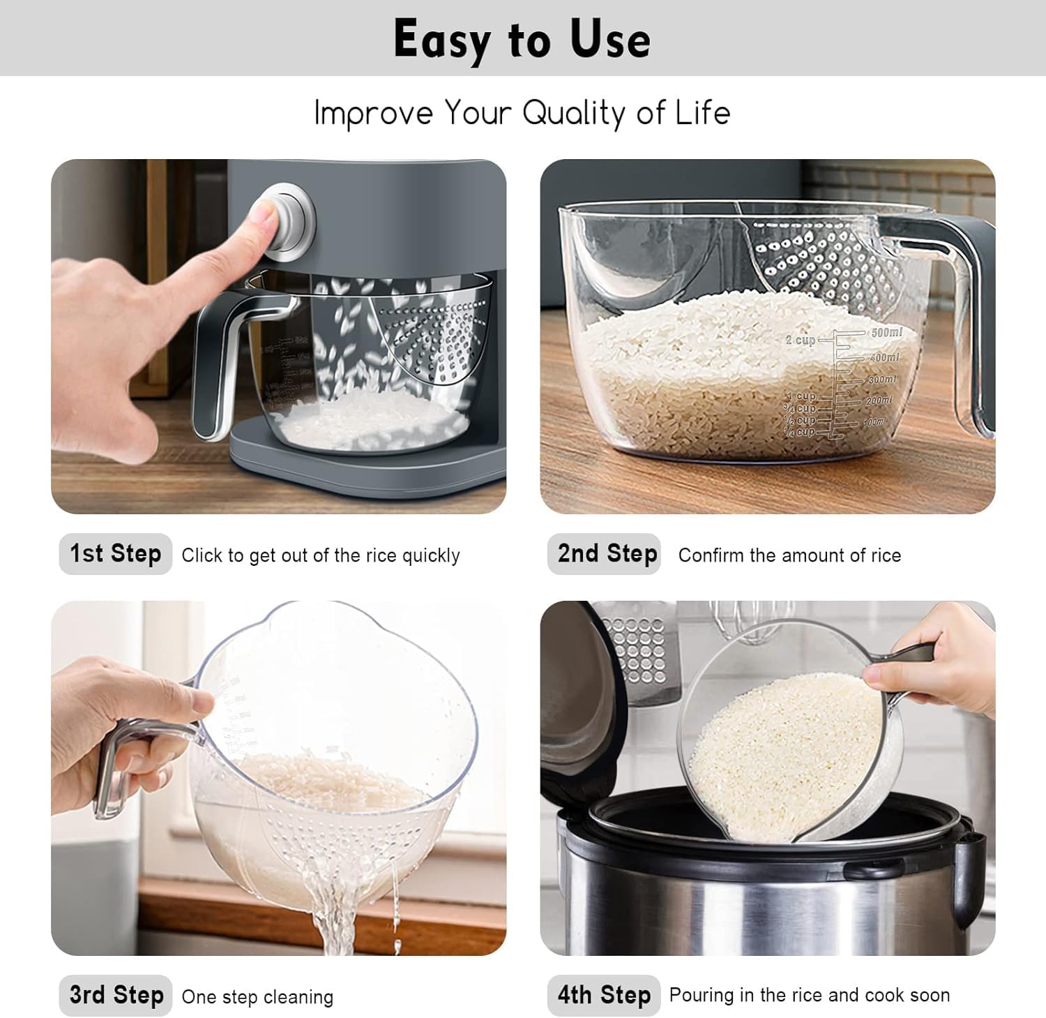 25Lbs Rice Dispenser Large Grain Container Storage with Lid Measuring Cylinder Moisture Proof Household Cereal Dispenser Bucket for Kitchen Soybean Corn Oatmeal & Dry food (Gray)